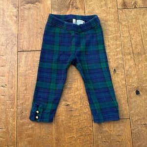 Janie and Jack Plaid Ponte Button Cuff Pant. Dark Marine Plaid.